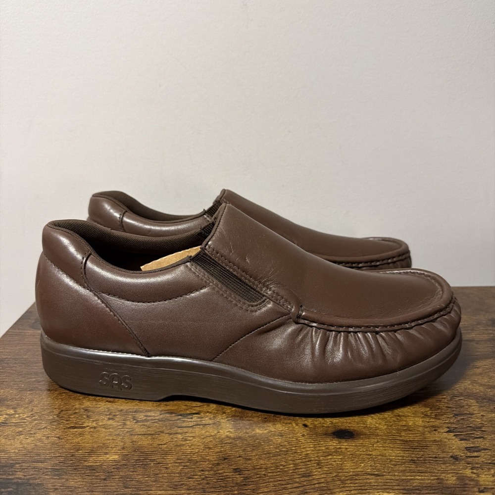 SAS Slip On Loafer Side Gore Brown Leather Comfort‎ Shoe Men's Size 12.5W Wide